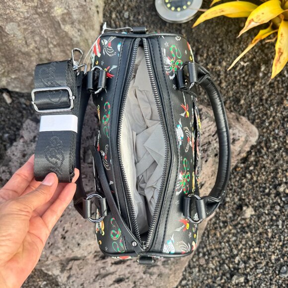 Ed Hardy NWT Handbags Satchel Crossbody dust bag Tattoo Love Kills Vegan Black - Picture 9 of 11